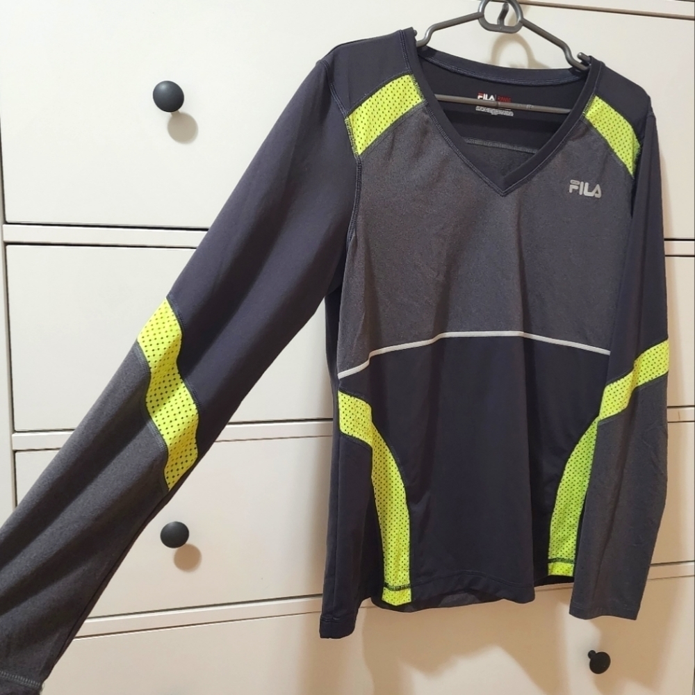 Fila Long Sleeve Tee - Running, reflective, yellow, gray, sports, athletic
